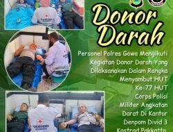 Personel Polres Gowa Ikut Meriahkan Kegiatan Donor Darah di HUT Corps Polisi Militer