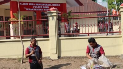 Percepat Penyelesaian Pembangunan Klinik Wira Bhayangkara, Polres Gowa Laksanakan Kerja Bakti