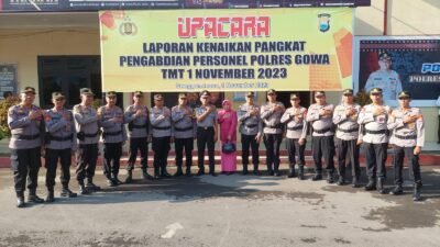 Polres Gowa Gelar Upacara Kenaikan Pangkat Pengabdian