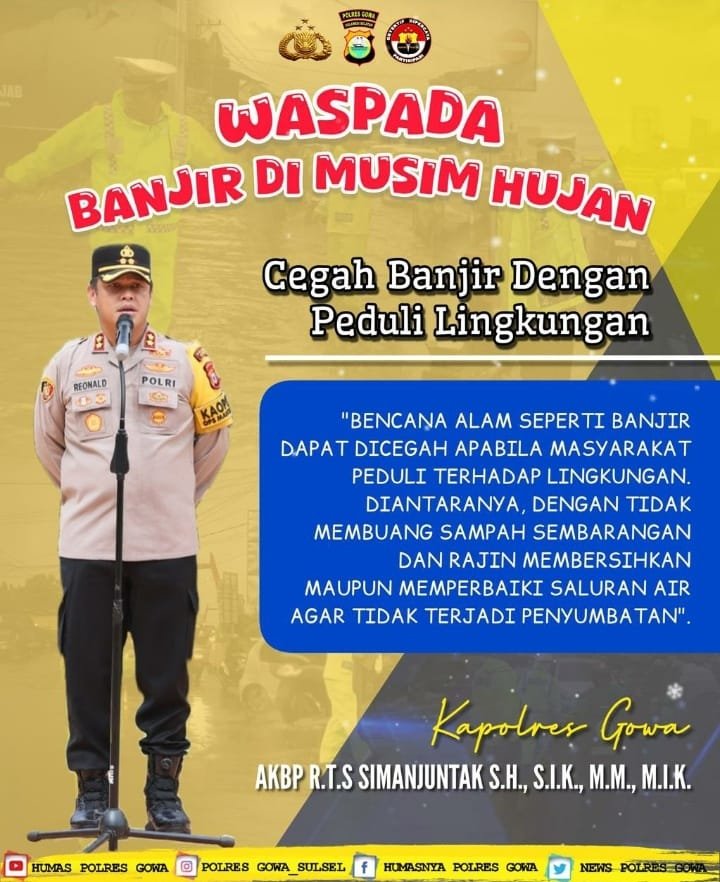 Kapolres Gowa Ingatkan Warga Waspada Banjir di Musim Hujan