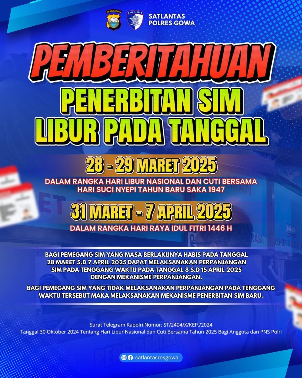 Satlantas Polres Gowa: Penerbitan SIM Libur pada 28-29 Maret dan 31 Maret-7 April 2025