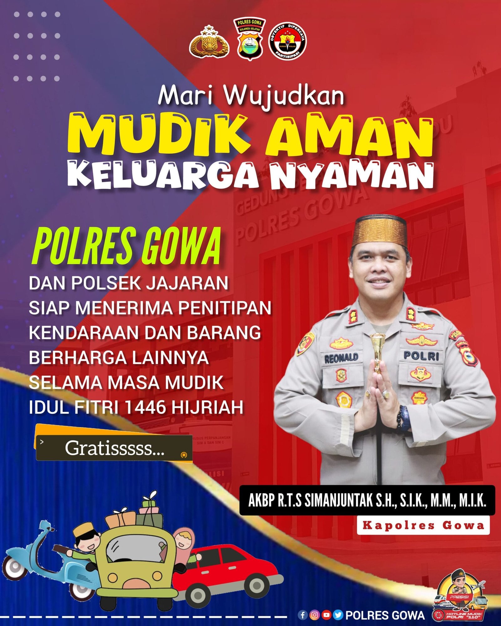 Polres Gowa Siap Terima Penitipan Kendaraan dan Barang Berharga Selama Mudik Idulfitri 1446 H