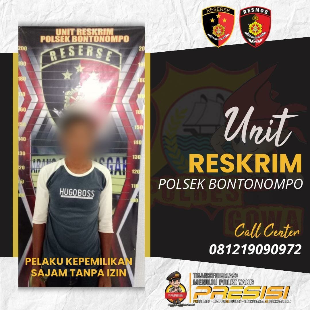 Polsek Bontonompo Tangkap Pria Bawa Badik Tanpa Izin di Bontonompo Selatan